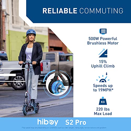 Hiboy S2 Pro Scooter Elettrico Pieghevole, Motore da 500W, Pneumatici Pieni da 10"