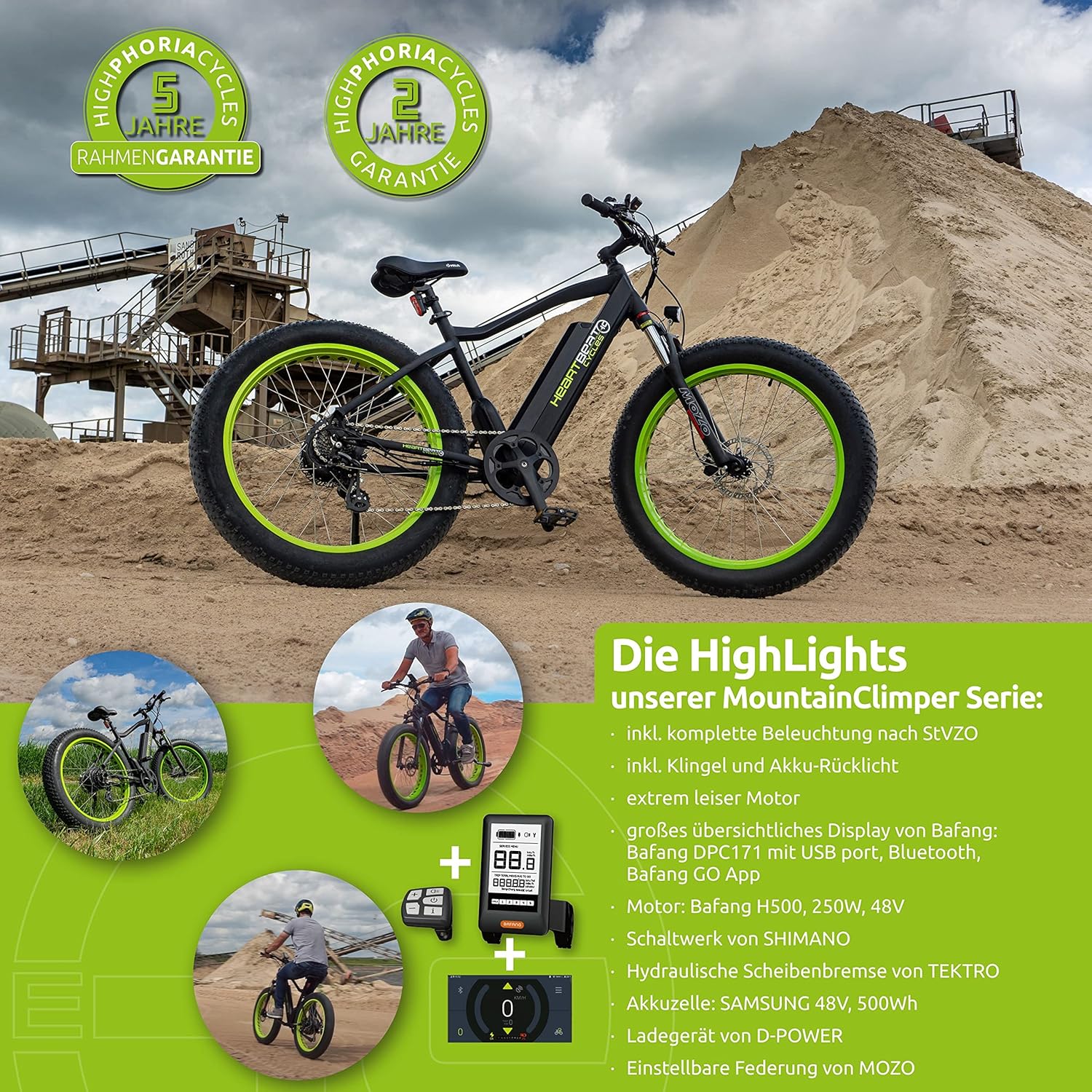 Highphoria Bici Elettrica Adulti, E-Bike 250W 25 km/h con Batteria, Motore Potente, Cambio a Catena, E-Mountain Bike con Forcella Ammortizzata Idraulica Pedelec per Uomo e Donna