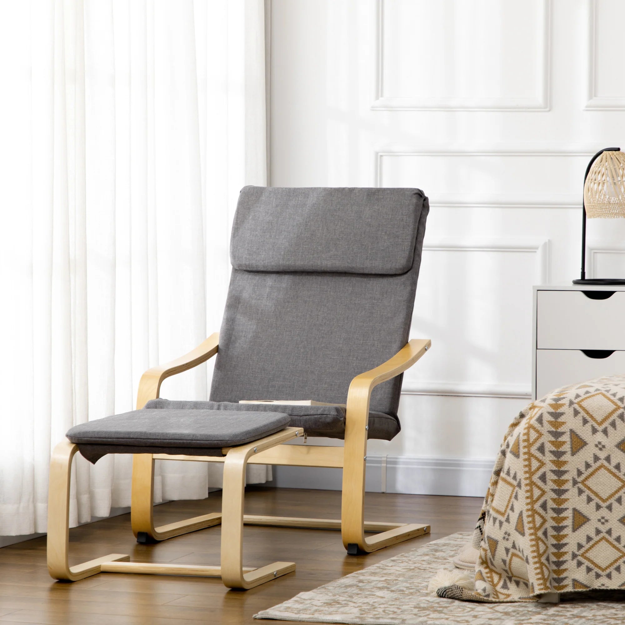 HOMCOM Relaxsessel mit Fußhocker, Leinenbezug Grau, 66,5×80×99 cm