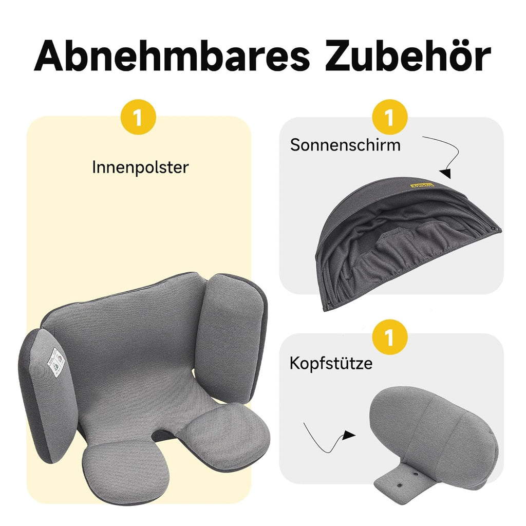 Jovikids 360° Drehbar Kindersitz mit ISOFIX, i-Size 40-150cm(ab Geburt -12 Jahre) Baby Autositz Reboarder mit Liegefunktion & Abnehmbar Vordach, ECE R129 (blau)