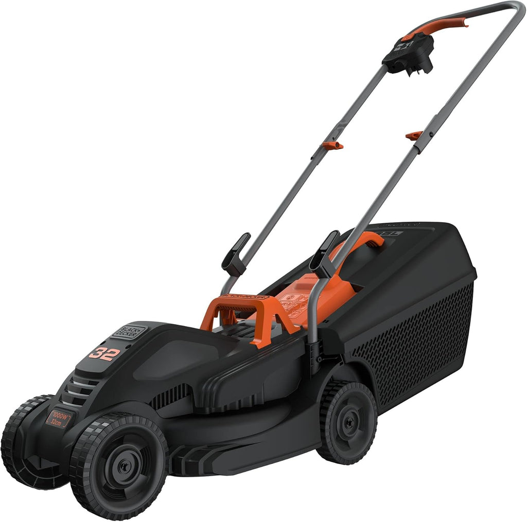 Black+Decker Elektro-Rasenmher (1.000 W, 32cm Schnittbreite, 3-fach axial Schnitthhenverstellung, 35l Grasfangbehlter, ideal für kleine Grten) BEMW351 Multicolor