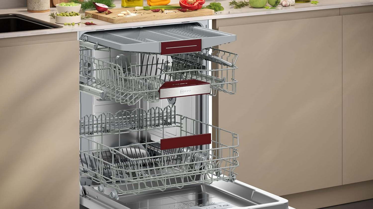 NEFF S157YCX03E, N 70, Lavastoviglie smart a scomparsa totale, 60 cm, cassetto per posate, Made in Germany, Asciugatura Zeolith, lavastoviglie particolarmente silenziosa, cestello superiore regolabile in altezza, forte pressione di spruzzo