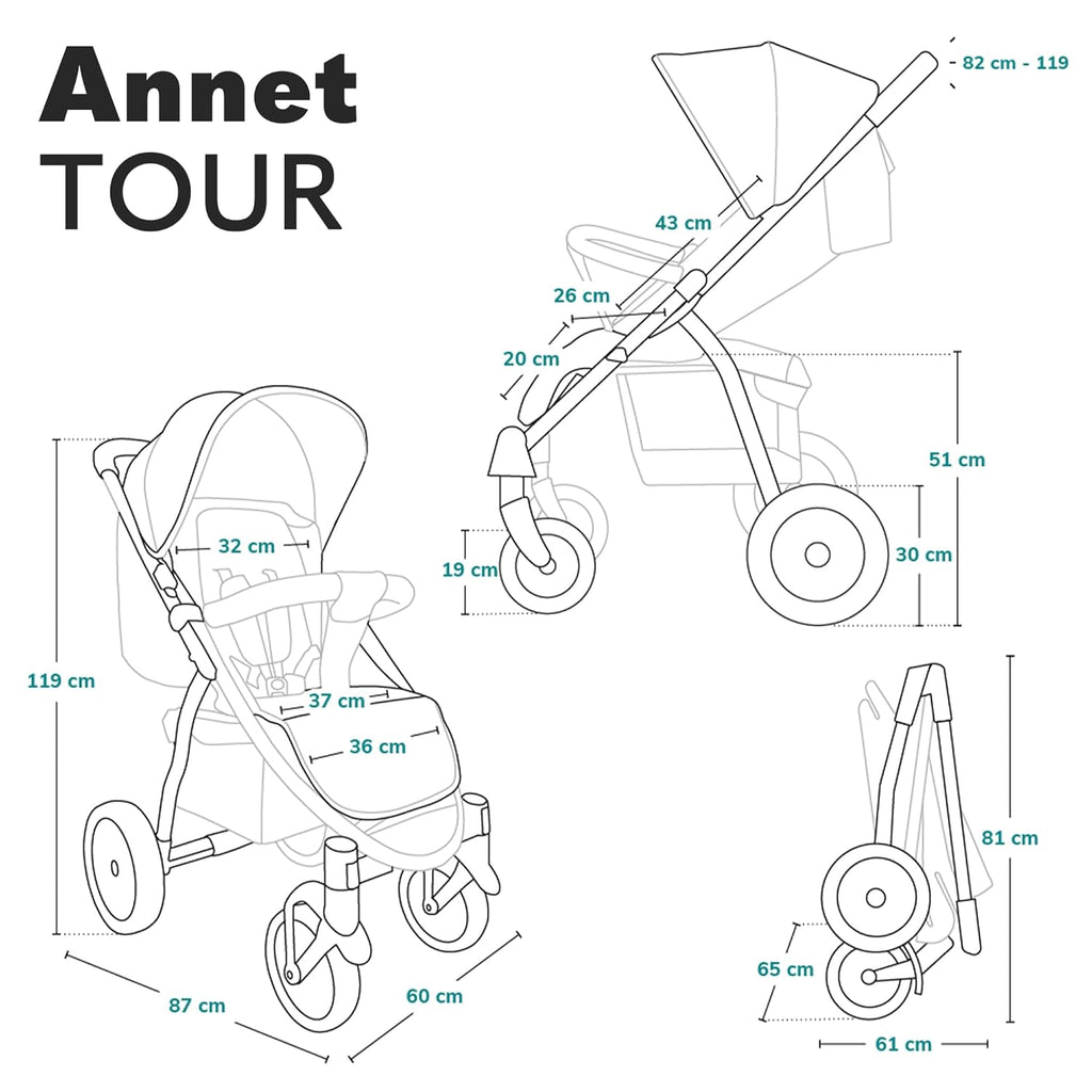 LIONELO Annet Buggy fino a 22 kg con funzione reclinabile, passeggino compatto richiudibile con accessori, ruote in schiuma EVA, zanzariera, coprigambe, portabevande, cestino (Golden Moments, Tour)