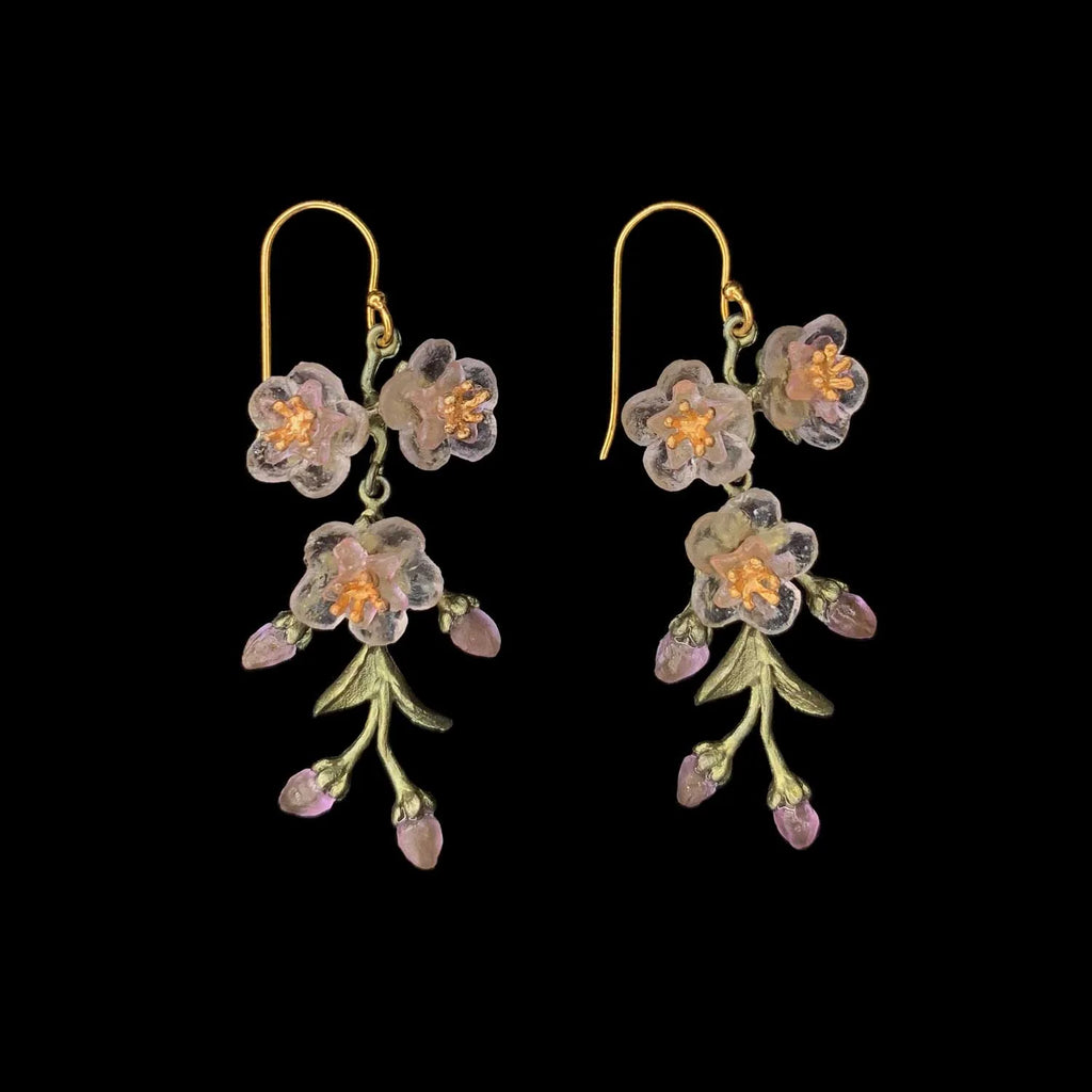 Orecchini pendenti a fiore di pesco - Tre fiori