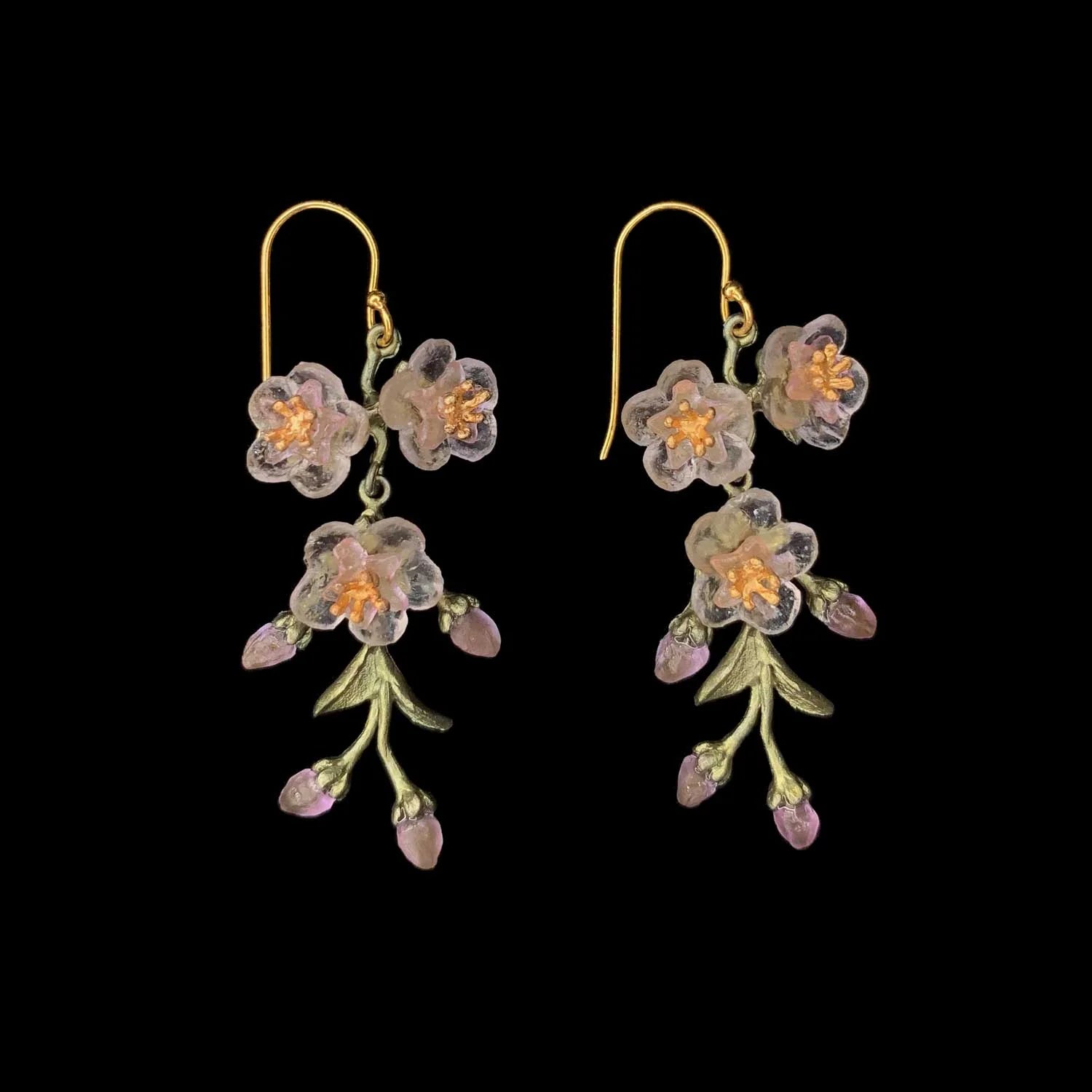 Orecchini pendenti a fiore di pesco - Tre fiori