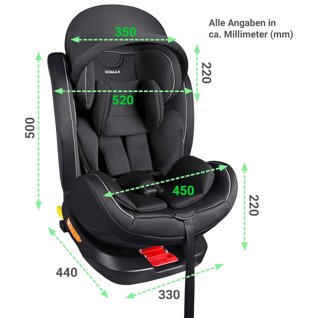 XOMAX XZ-16 Kindersitz drehbar 360° mit ISOFIX und Liegefunktion I mitwachsend I 0-36 kg, 0-12 Jahre, Gruppe 0/1/2/3 I 5-Punkt-Gurt und 3-Punkt-Gurt I Bezug abnehmbar, waschbar I ECE i-Size 129R