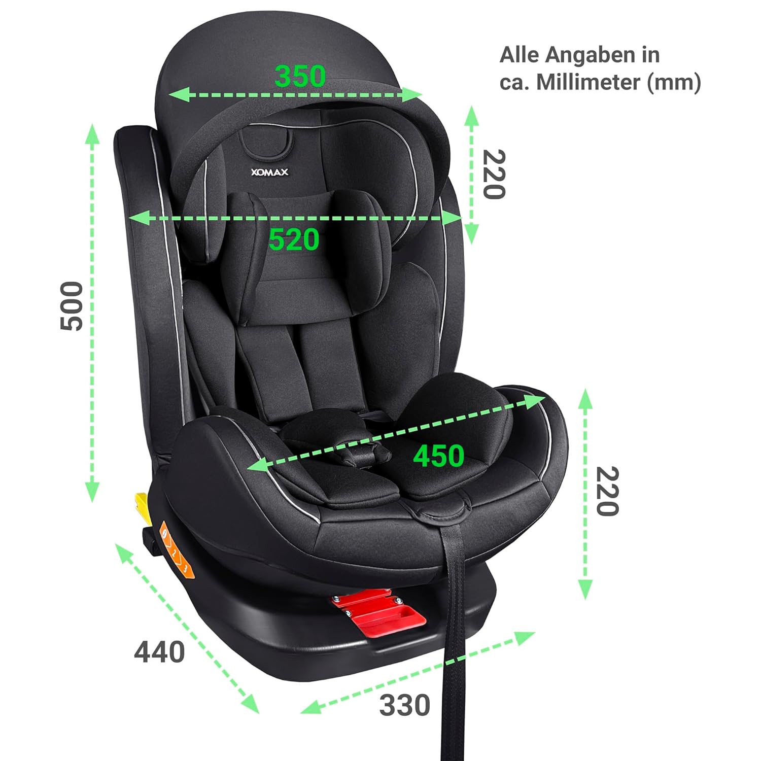 XOMAX XZ-16 Kindersitz drehbar 360° mit ISOFIX und Liegefunktion I mitwachsend I 0-36 kg, 0-12 Jahre, Gruppe 0/1/2/3 I 5-Punkt-Gurt und 3-Punkt-Gurt I Bezug abnehmbar, waschbar I ECE i-Size 129R