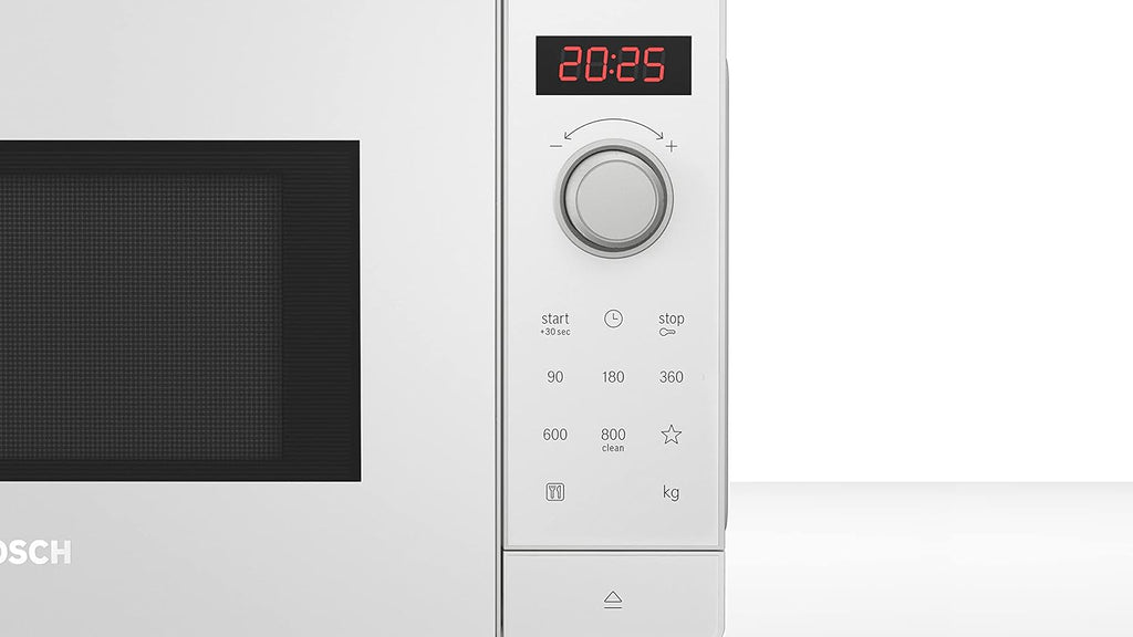 Bosch FFL023MS2 Serie 2 Microonde, 26 x 44 cm, 800 W, Piatto girevole 27 cm, Cerniera porta a sinistra, AutoPilot 7 Programmi automatici, Supporto per la pulizia, Display LED touch, Acciaio inossidabile