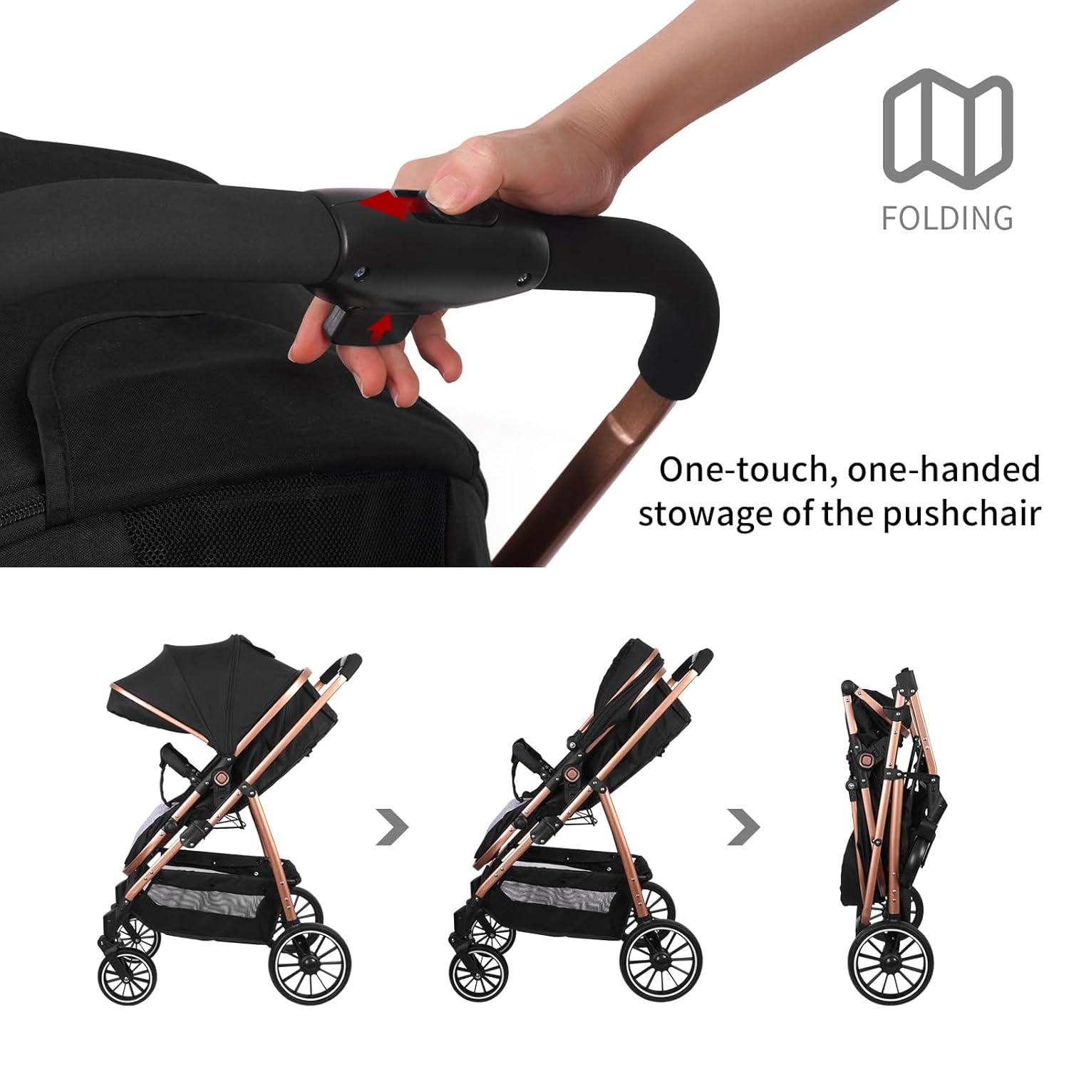 Vinteky 3 in1 Kinderwagen Buggy Kombikinderwagen Reisebuggy Komplett-Set inkl. Babywanne & Buggy Sportsitz & Auto-Babyschale Zusammenklappbar Shwarz