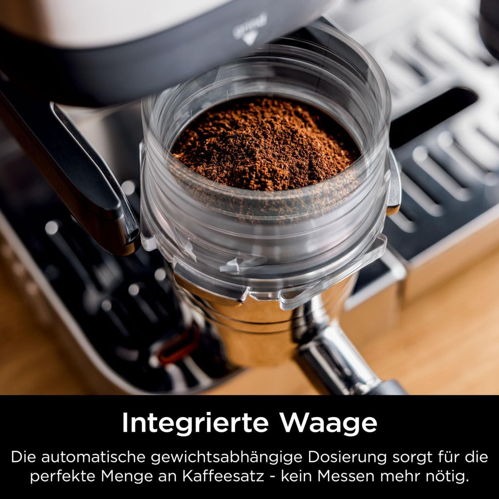 Ninja Luxe Essential Macchina da caffè 2-in-1 con macinacaffè e montalatte per latte, cappuccino ed espresso, facile da usare, 2 impostazioni predefinite per la schiuma, argento, ES501EU