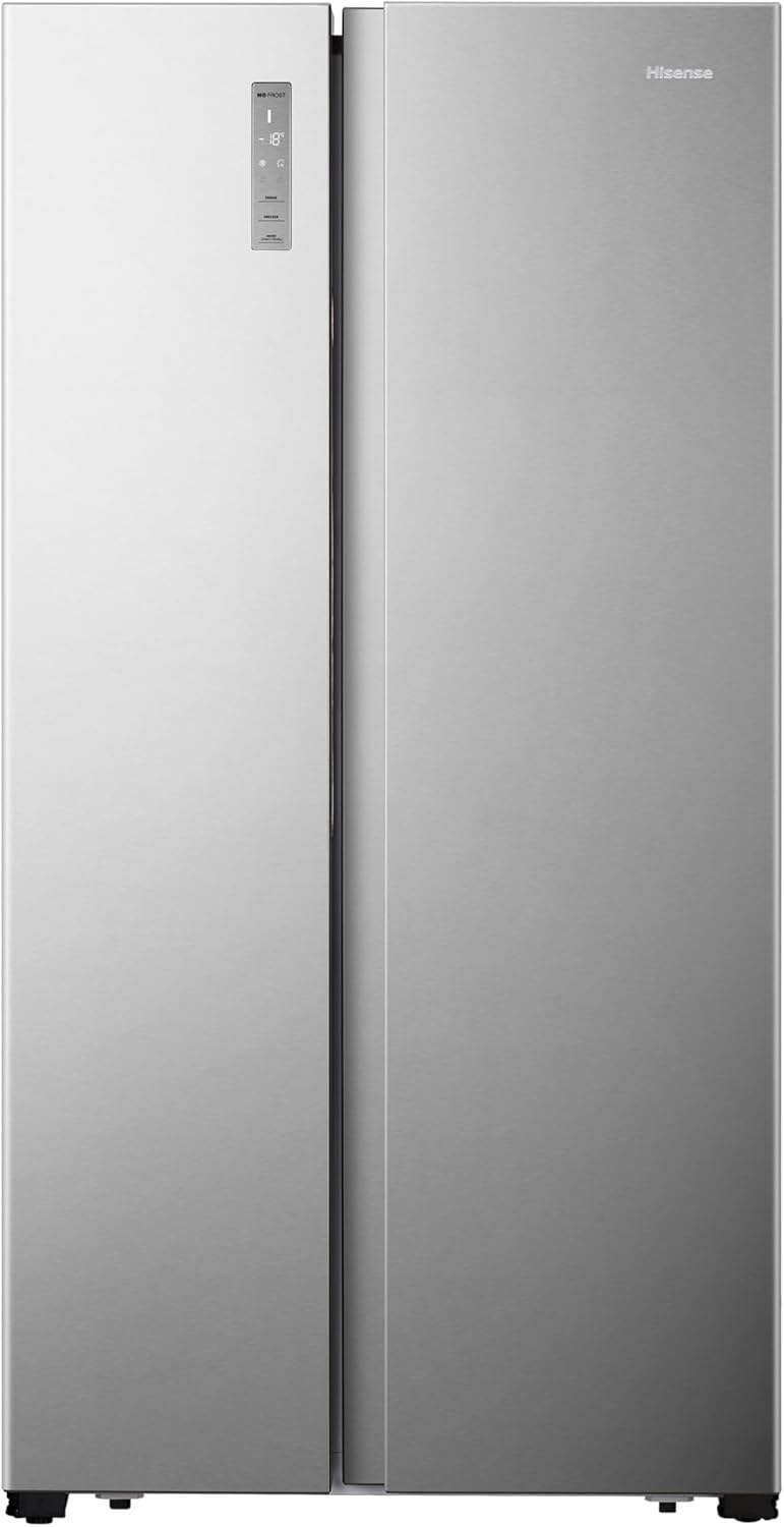 Hisense RS677N4BFD Frigorifero Americano Side by Side / Compressore Inverter / Porta Bottiglie / 2 FreshZone / Vano Verdure / Capacità Frigo 334 L / Capacità Congelatore 185 L / 41 dB / 247 kWh all'anno, Nero