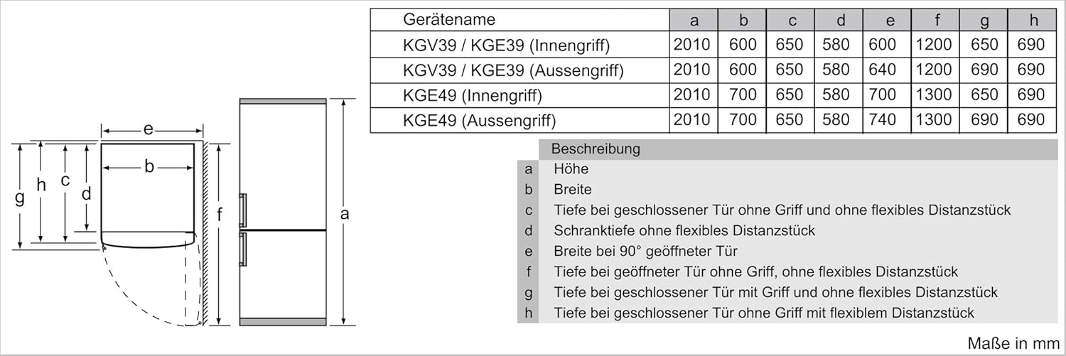 SIEMENS KG39EAICA iQ500 Frigorifero con congelatore, 201 x 60 cm, 249 L frigorifero + 94 L congelatore, LowFrost sbrinamento meno frequente, illuminazione a LED uniforme, BigBox spazio per alimenti congelati di grandi dimensioni