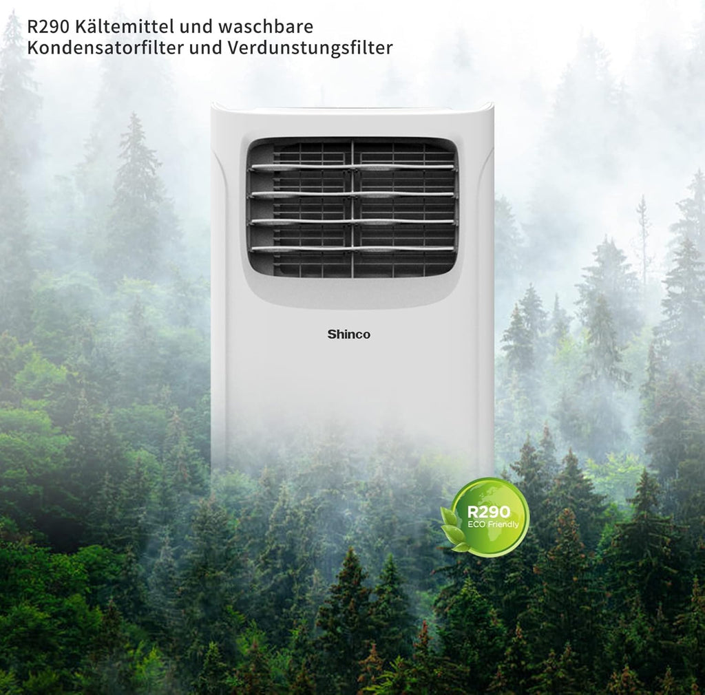 SHINCO Condizionatore Portatile con Tubo di Scarico, Climatizzatore 3-in-1 con Deumidificatore e Ventilatore, 7000BTU, 2,05 kW, Condizionatore Mobile con Modalità Notturna, Timer e Materiale di Montaggio, Ambienti Fino a 54m