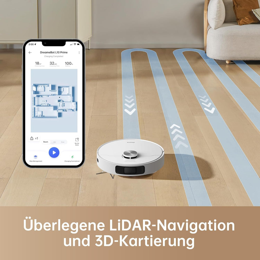 dreame L10 Prime Saugroboter und Wischroboter mit Automatischer Waschstation von Wischpads, 7mm Mopanhebung, LDS Navigation, 4000Pa Saugleistung, 3D Mapping, WiFi/APP