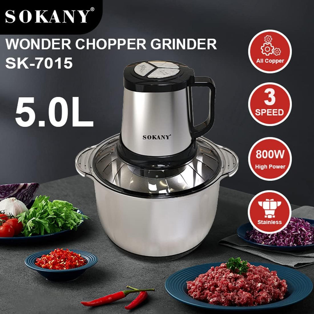 SOKANY Tritacarne Elettrico da Cucina 1500W con Ciotola in Acciaio Inox da 6,5L, Tritatutto con 3 Livelli di Velocità, Robot da Cucina con 4 Lame per Carne, Cipolle, Frutta, Verdura