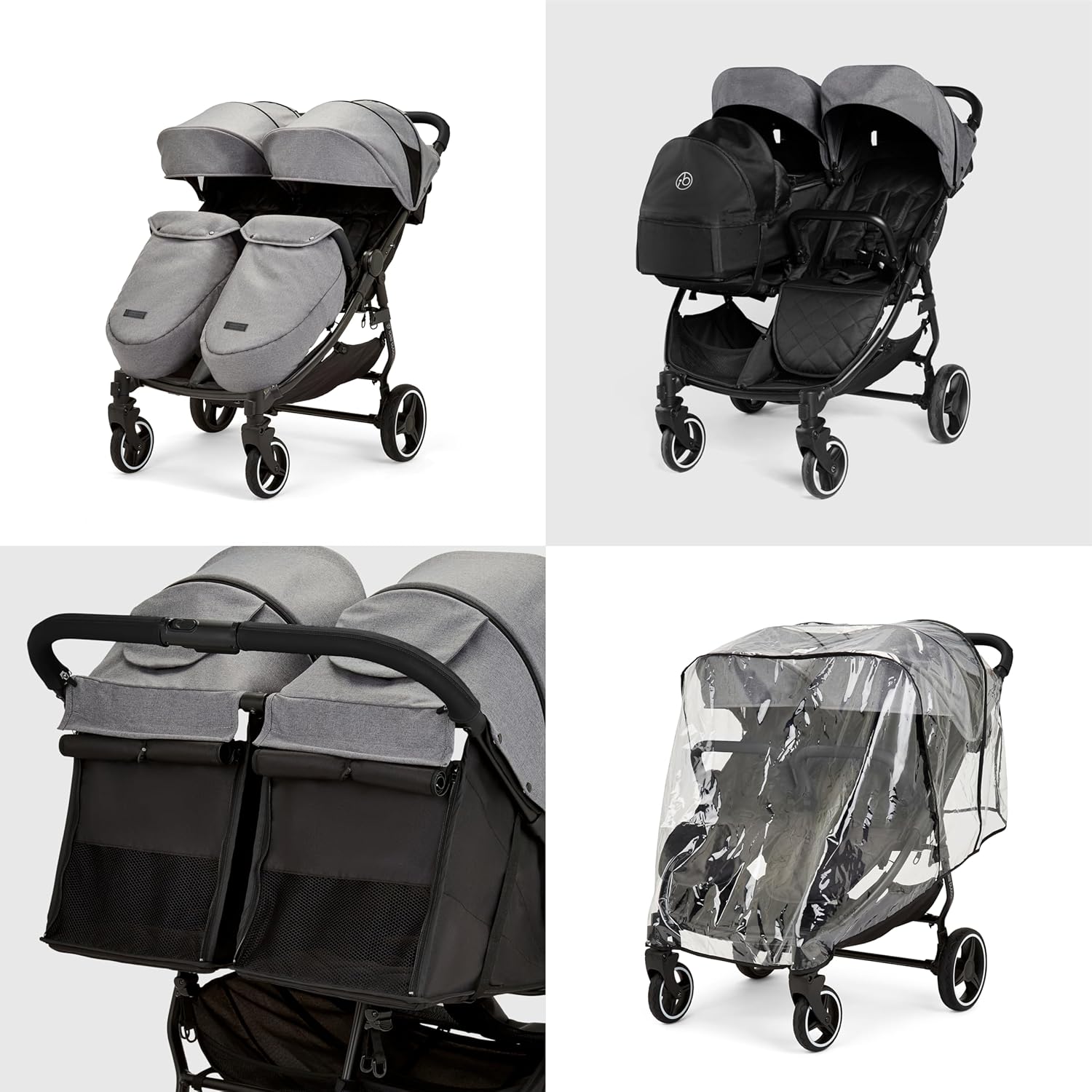 Passeggino gemellare Venus Max - adatto dalla nascita fino a 15 kg (circa 3 anni), passeggino compatto, leggero, pieghevole, inclusi parapioggia e coprigambe (Biscotto)