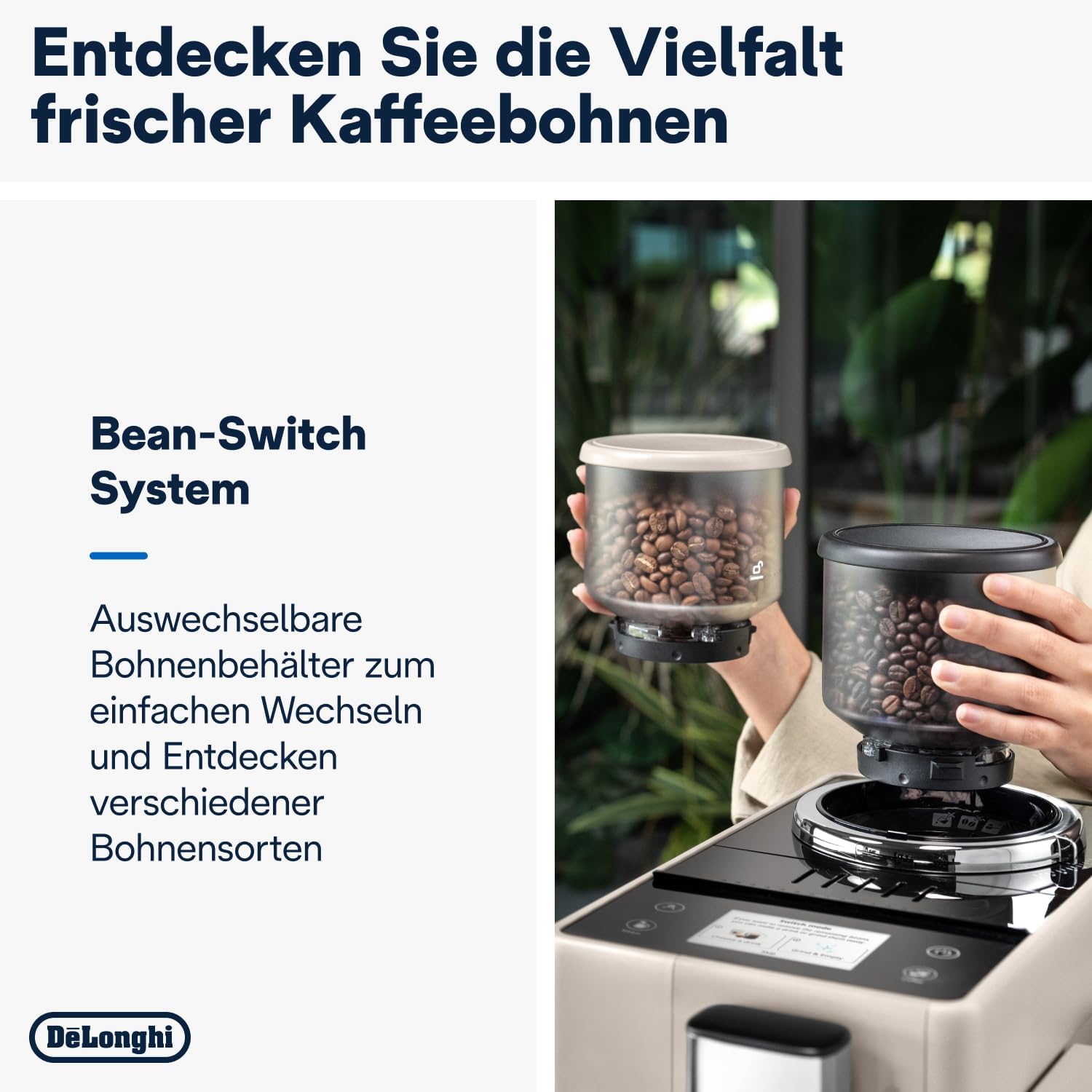 De'Longhi Rivelia EXAM440.55.W Macchina da Caffè Automatica con Sistema LatteCrema, Contenitore chicchi intercambiabile, 16 bevande caffè e latte con un solo tocco, Funzione Extra Shot, Display Touch da 3,5 pollici, Bianco