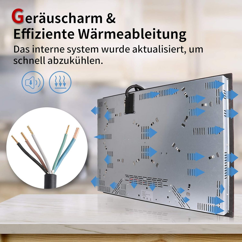 IsEasy 4 Zonen Einbau Induktionskochfeld mit 9 Leistungsstufen &1-99Min Timer, Boost-Funktion, Induktionskochplatte, Induktion Herdplatte mit 4 Platten, 60cm, 6800W, Schwarz