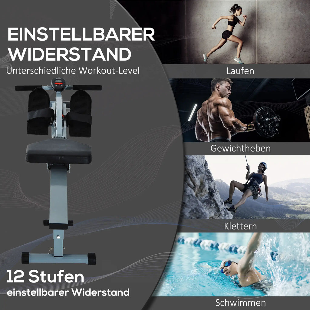 HOMCOM Vogatore Pieghevole Attrezzo Fitness con Display LCD e Resistenza Regolabile