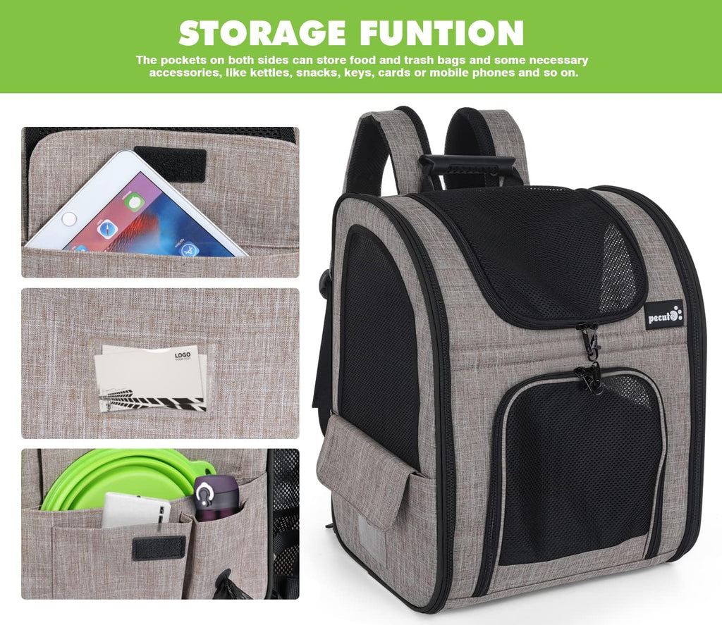 pecute Haustier Rucksack mit Netzfenster, Tragbare und Faltbare Katzentasche, Atmungsaktive und Leichte Hundetasche, Wasserdichtes Oxford-Tuch mit Viel Platz, Multifunktionales Rutschfestes Grau XL