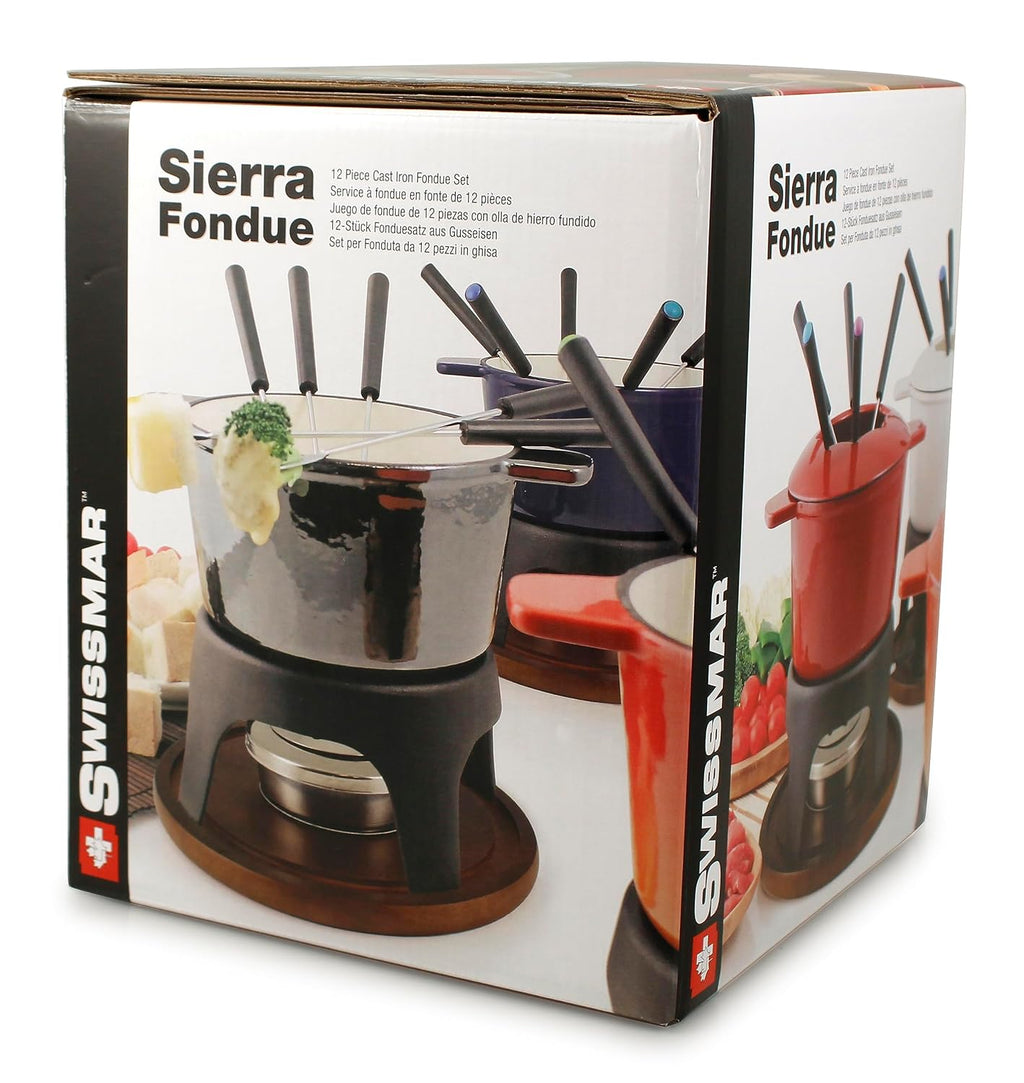 Swissmar F66705 Sierra Set Fondue 11 Pezzi, Ghisa/Acciaio Inossidabile, Rosso Ciliegia, 1.6L, Set Fondue per Carne, Formaggio e Cioccolato, per 4 Persone, Confezione Regalo