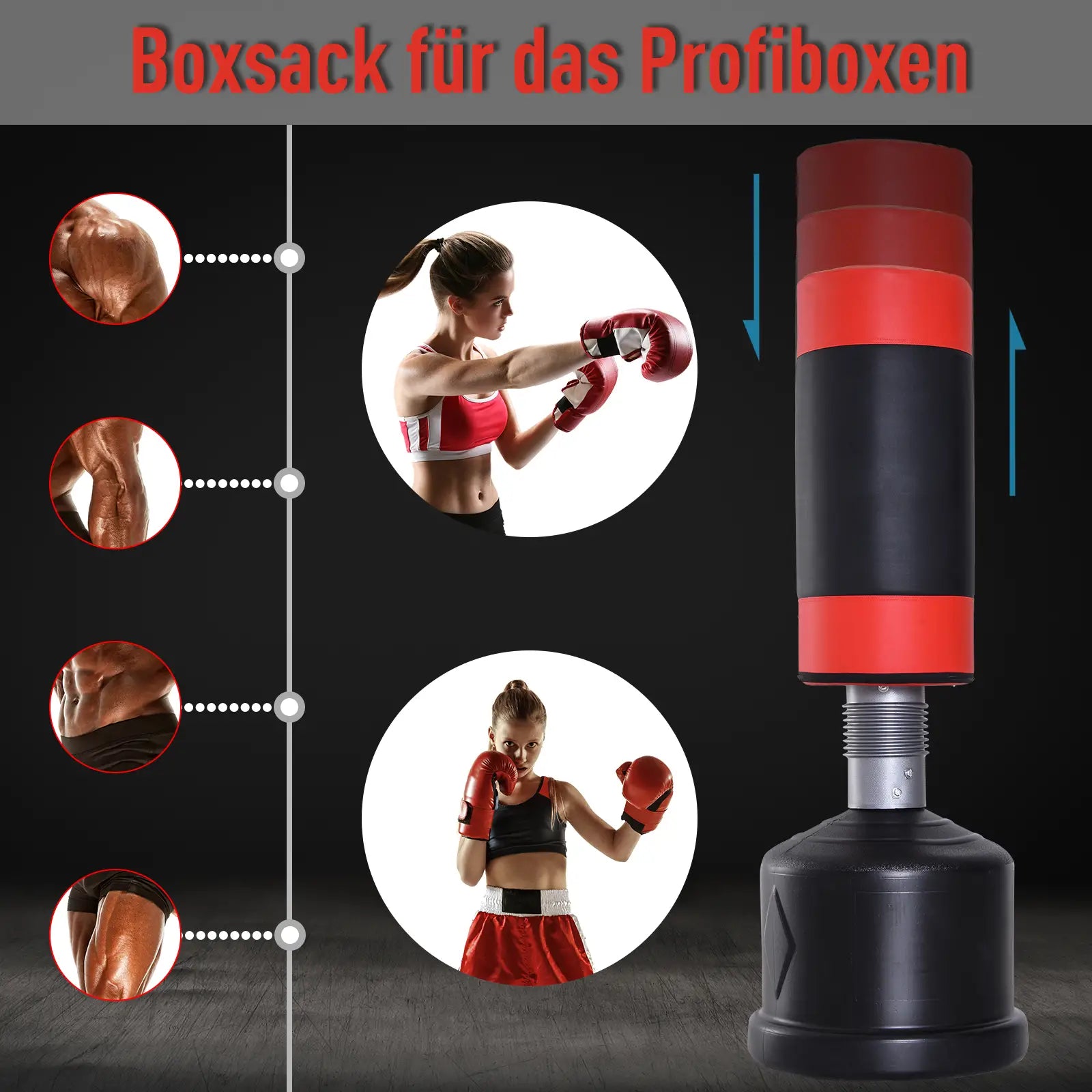 HOMCOM Sacco da Boxe a Terra Regolabile in Altezza, Imbottitura Ammortizzante