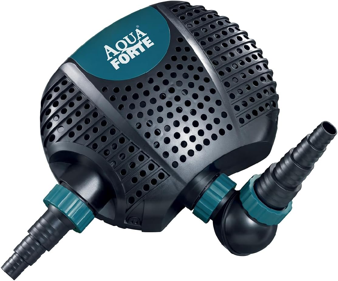 AquaForte O-20000 Plus, 200 Watt, portata max 19 m³/ora, prevalenza max 7 metri, lunghezza cavo 10 metri, per ruscelli, cascate, fontane, filtri, ecc, Nero