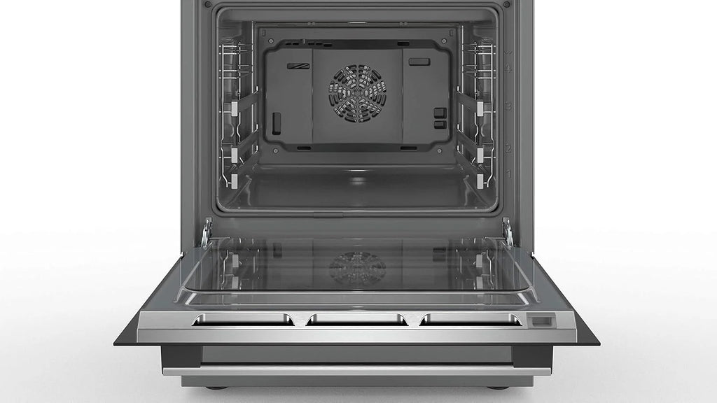 Bosch HKR39C250 Serie 4 Cucina Elettrica Indipendente, 60 cm di larghezza, Pulizia EcoClean Direct, Cottura a Ventilazione 3D su 3 livelli, Controllo con Display LED, Zona di cottura espandibile per pentole grandi