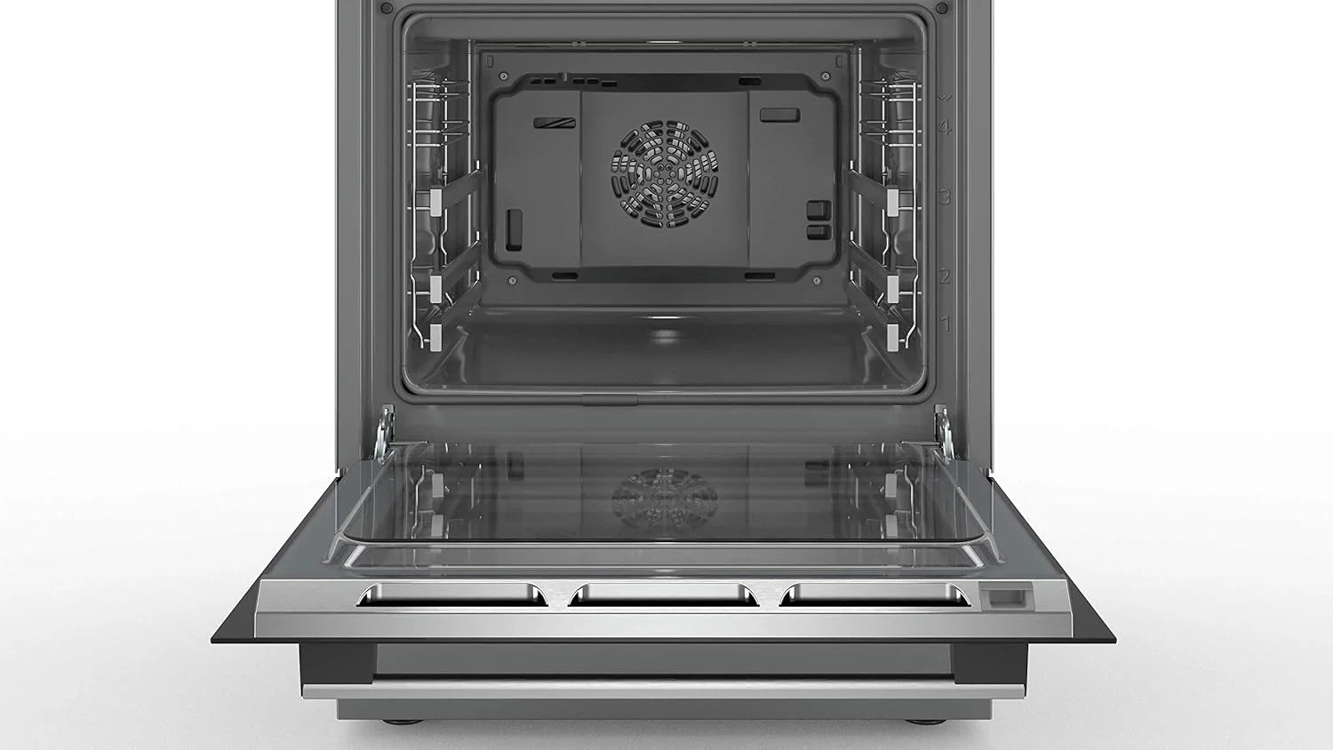 Bosch HKR39C250 Serie 4 Cucina Elettrica Indipendente, 60 cm di larghezza, Pulizia EcoClean Direct, Cottura a Ventilazione 3D su 3 livelli, Controllo con Display LED, Zona di cottura espandibile per pentole grandi