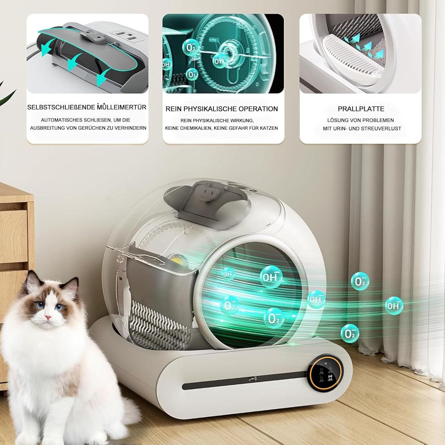 Lettiera Gatto Automatica Elettrica Cat Litter Box Selbstreinigende Automatisches Katzenklo XXL con APP Lettiera Elettrica Chiusa per Gatti di Taglia Grande (Tipo A)