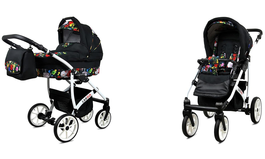 BabyLux Largo 2-in-1 Baby Kinderwagen Tief und Kinderwagen mit Zubehör Verstellbar und faltbar Aluminiumkonstruktion Wasserdicht Nicht abnehmbare Räder Brown Cream White Frame