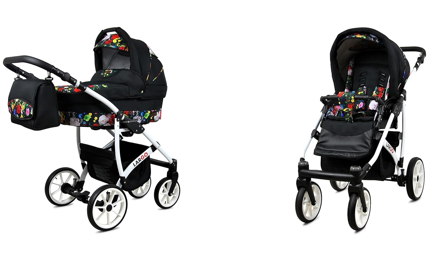 BabyLux Largo 2-in-1 Baby Kinderwagen Tief und Kinderwagen mit Zubehör Verstellbar und faltbar Aluminiumkonstruktion Wasserdicht Nicht abnehmbare Räder Brown Cream White Frame