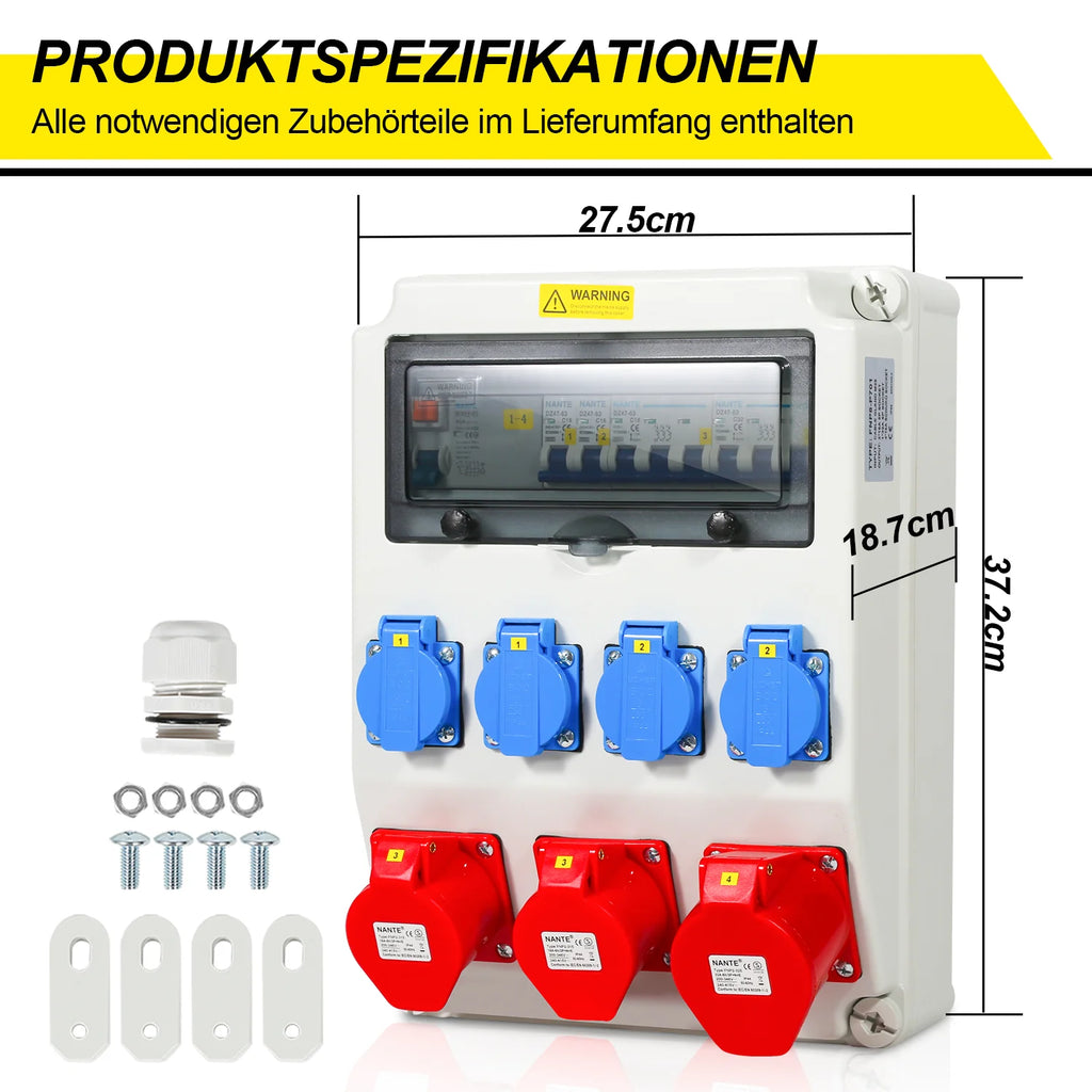 Sonnewelt Quadro di distribuzione a parete FI 4 prese Schuko e presa CEE 16/32A