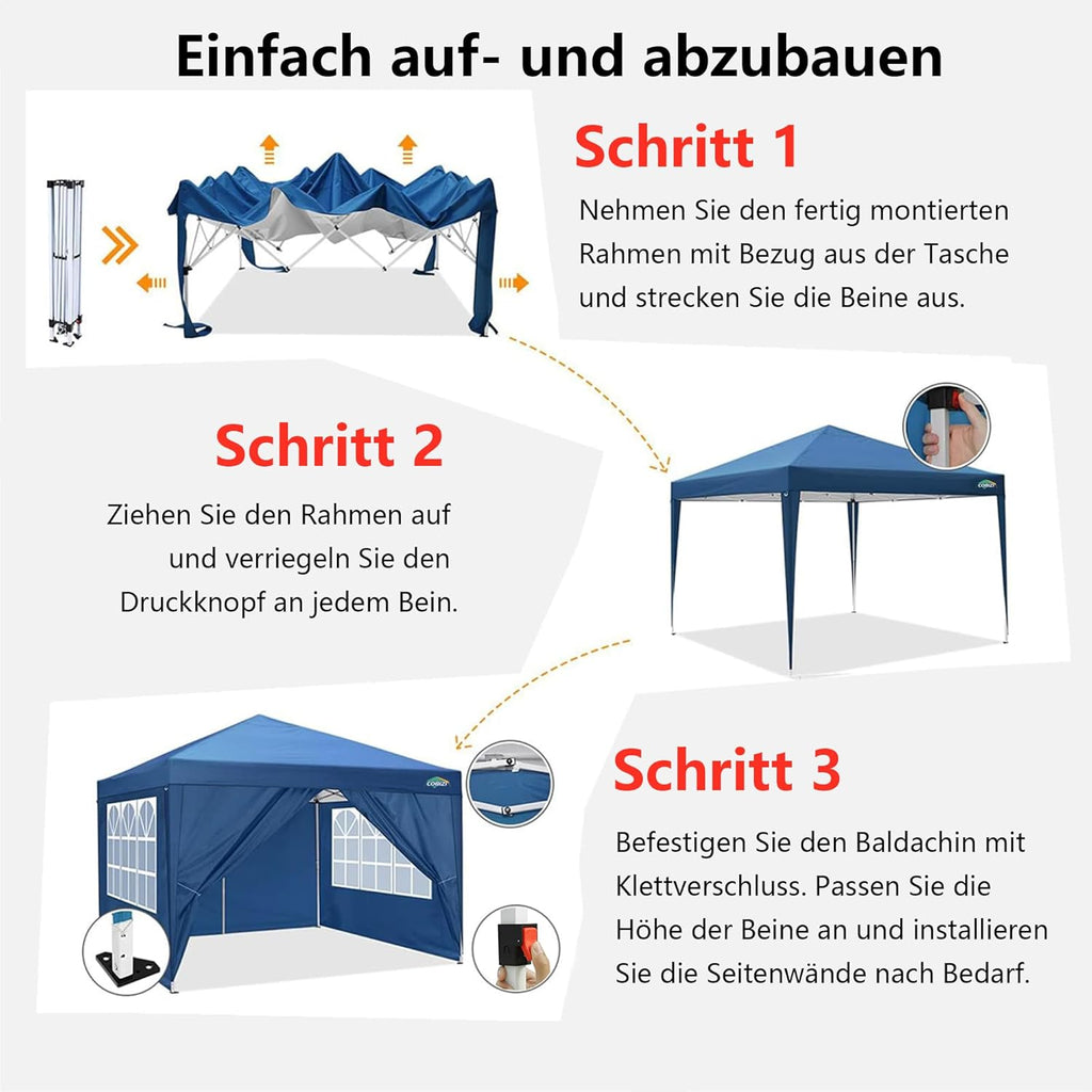 COBIZI Gazebo Pieghevole 3x6 Impermeabile Stabile con 6 Pareti Laterali, Tenda a Padiglione con Tetto a Punta, 3 Altezze Regolabili, Protezione UV, Borsa per Il Trasporto, Picchetti, Corde per Giardino, Matrimoni, Mercati, Eventi all'Aperto
