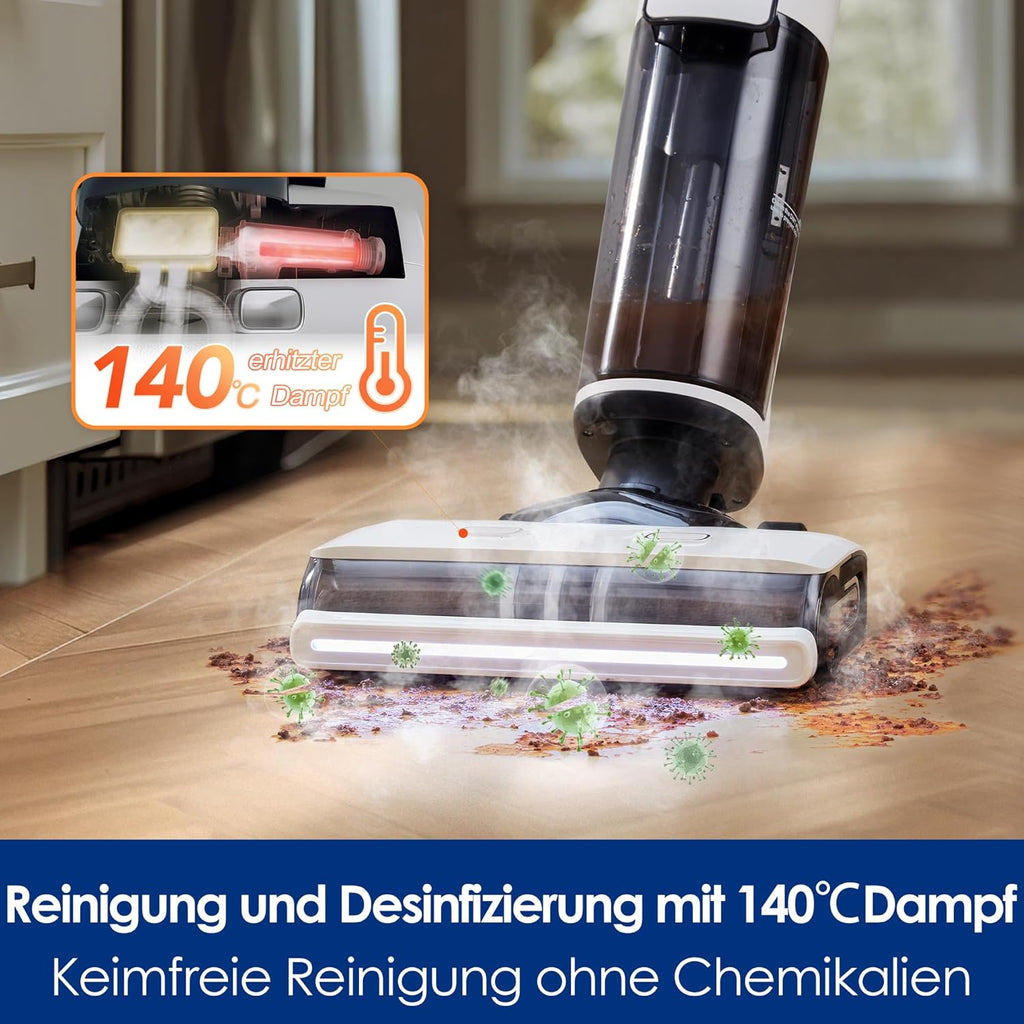 Tineco iFLOOR 5 Steam Lavapavimenti a vapore, vapore ad alta temperatura da 120℃, pulitore a vapore con filo, aspiraliquidi autopulente, lavapavimenti per sporco appiccicoso, residui di cibo