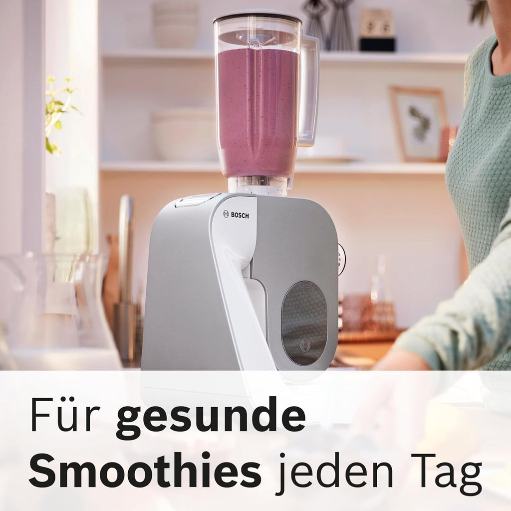 Bosch Robot da cucina Serie 4 MUM58720, ciotola in acciaio inox 3,9 L, frullatore 1,25 L, movimento planetario, gancio impastatore, frusta, frusta, tritacarne continuo, 3 dischi, 1000 W, rosso scuro/argento