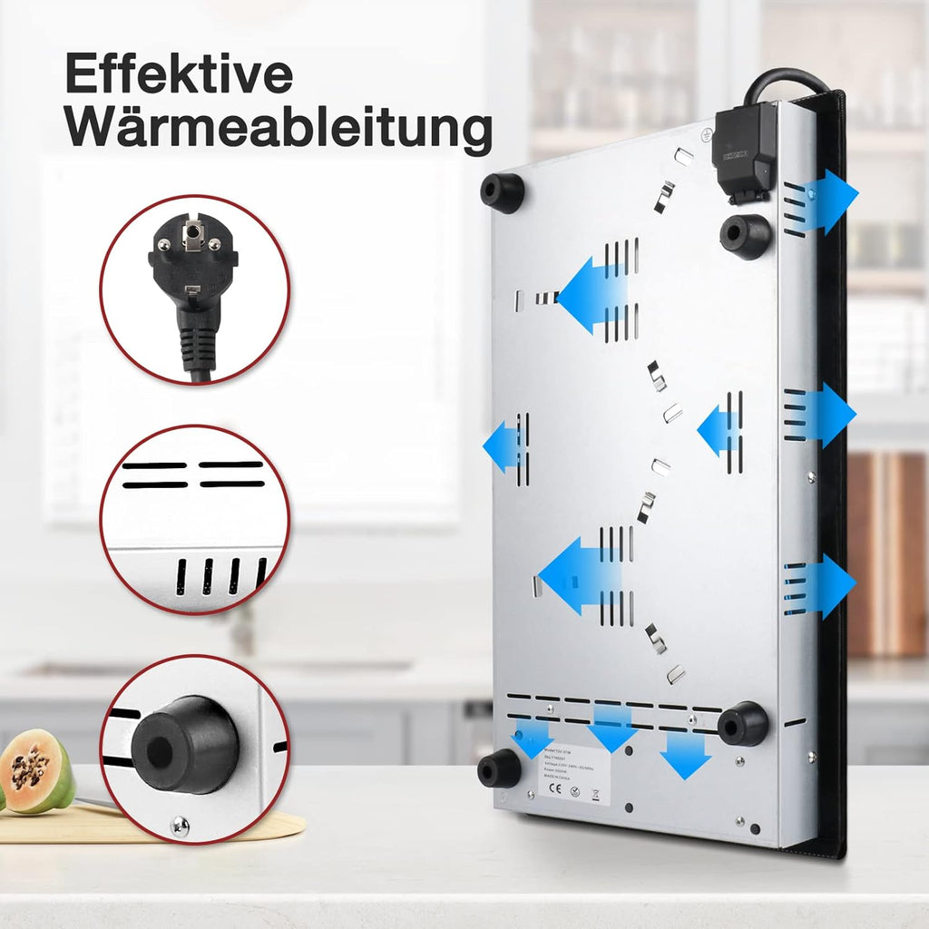 IsEasy 4 Zonen Einbau Induktionskochfeld mit 9 Leistungsstufen &1-99Min Timer, Boost-Funktion, Induktionskochplatte, Induktion Herdplatte mit 4 Platten, 60cm, 6800W, Schwarz