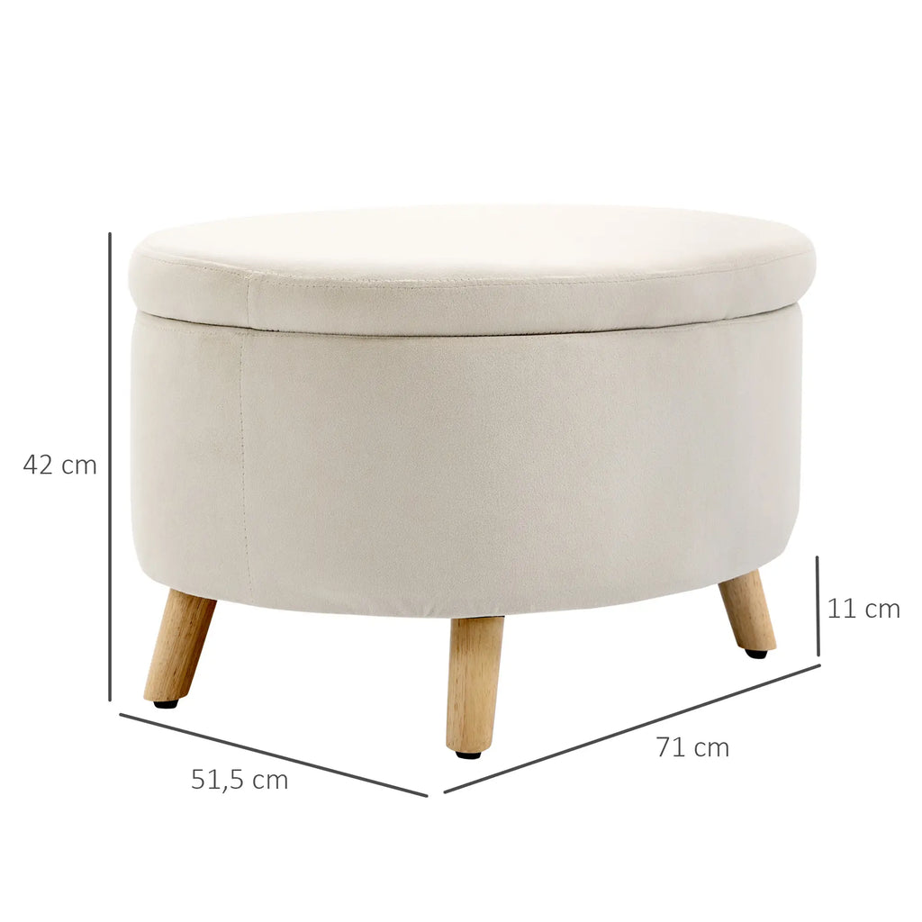 HOMCOM Panca Contenitore Ovale Effetto Velluto Gambe in Legno Beige