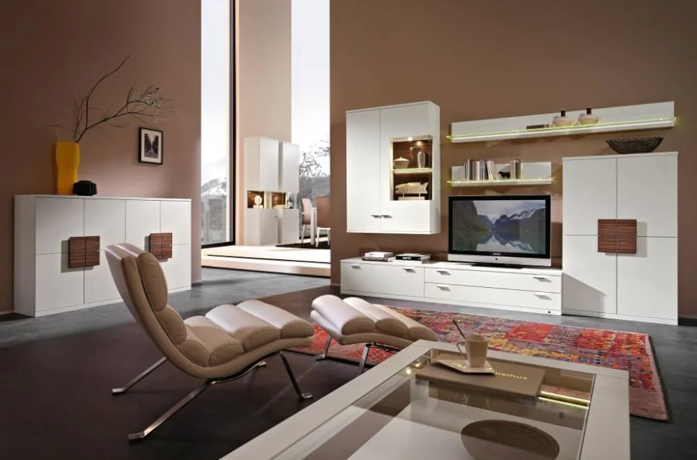RMW Highboard Lavita laccato opaco con maniglie in legno di testa, L/A/P 240 x 112,7 x 39,6 cm