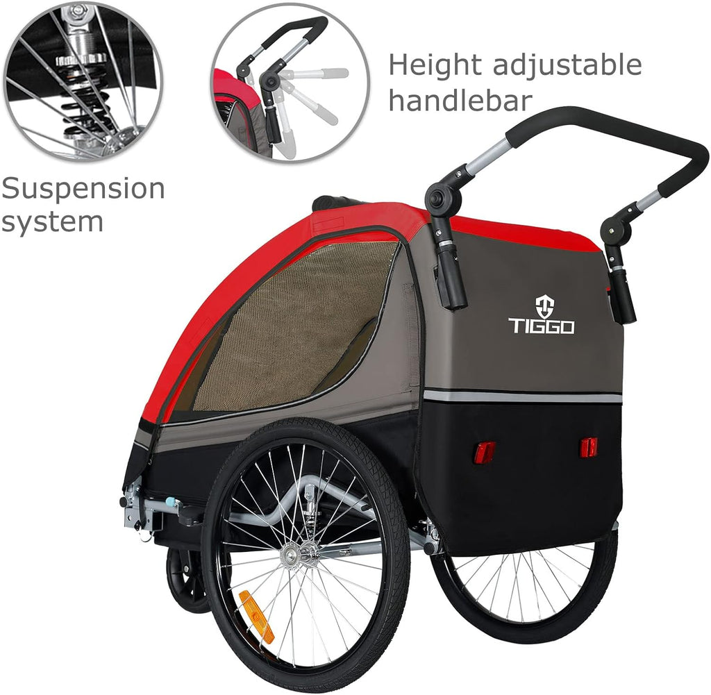 Tiggo S2 Rimorchio per Bambini con Sospensioni Jogger 2 in 1 Passeggino Bicicletta Rimorchio Girevole a 360°