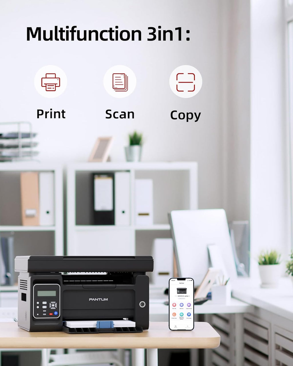 PANTUM M6500NW Multifunktions-Laserdrucker,Drucker Scanner, Kopierer(WLAN, App, Airprint, A4, Schwarz-weiß-Drucker)