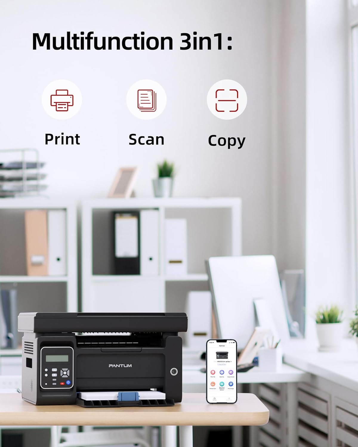 PANTUM M6500NW Multifunktions-Laserdrucker,Drucker Scanner, Kopierer(WLAN, App, Airprint, A4, Schwarz-weiß-Drucker)