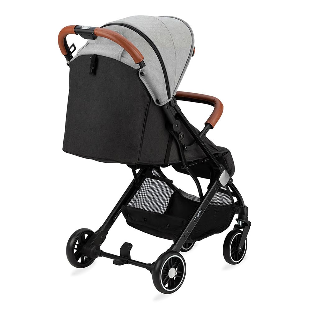 MOMI ESTELLE Kinderwagen für Kinder ab 6 Monat bis zu max körpergewicht von 15 kg, klappbar auf die Maße 65 x 51 x 21 cm, gewicht 7,5 kg, 5-Punkt-Sicherheitsgurt, koffer, grau-gold, Räder 6''/6,5''