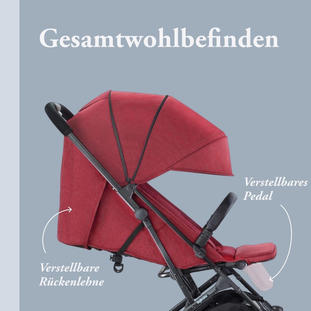 Inglesina Sketch Kinderwagen Leicht und Kompakt, Schwarz, Bequem, bis zu 17kg, Einhand-Faltung, UPF 50+