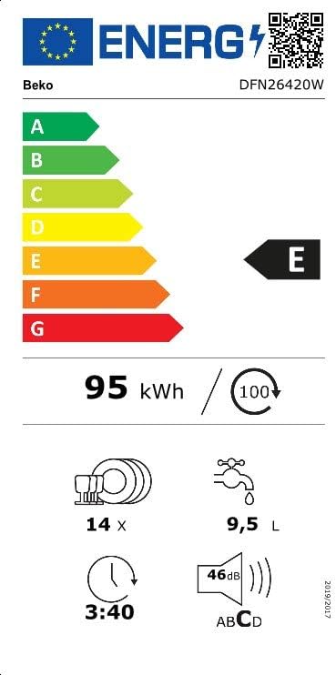 Beko BDFN26420W b300 Lavastoviglie a libera installazione, integrabile, 14 coperti, Motore ProSmart Inverter, TrayWash, HygieneIntense, 6 programmi, WaterSafe+, Bianco