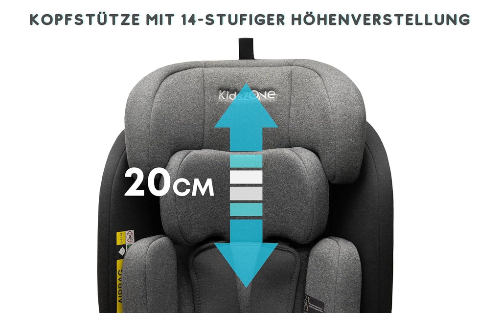 Kindersitz ohne Isofix 0-36 kg – Autositz i-Size 40-150 cm (Gruppe 0+ 1 2 3) – 5 Punkt Sicherheitsgurt, Verstellbare Kopfstütze