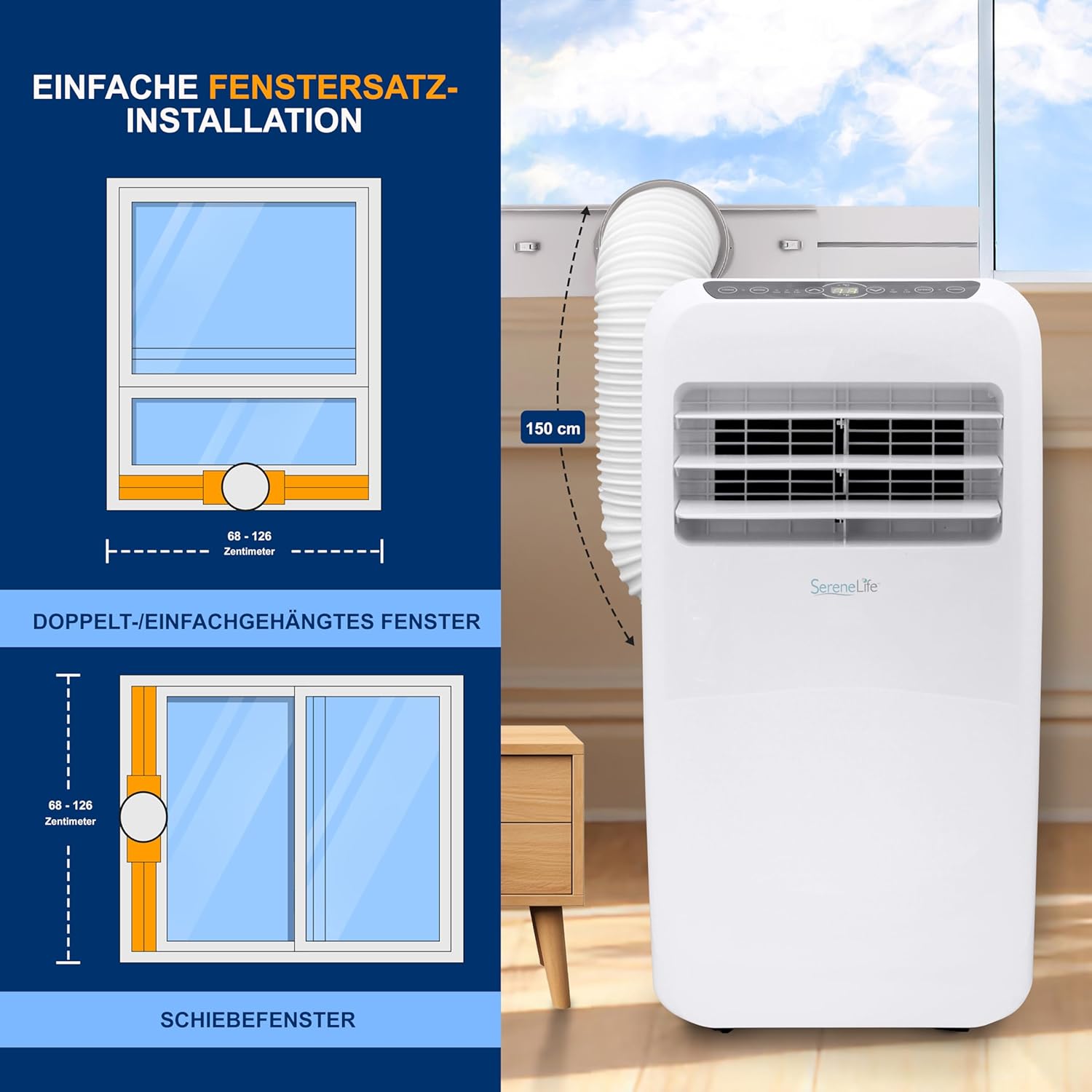 SereneLife Climatizzatore portatile, dispositivo di raffreddamento ad aria mobile 3 in 1 con tubo di scarico - Refrigeratore ad aria, deumidificatore e ventilatore, climatizzatore 9.000 BTU, 1,5 L umidità/ora, raffredda ambienti fino a 42 m