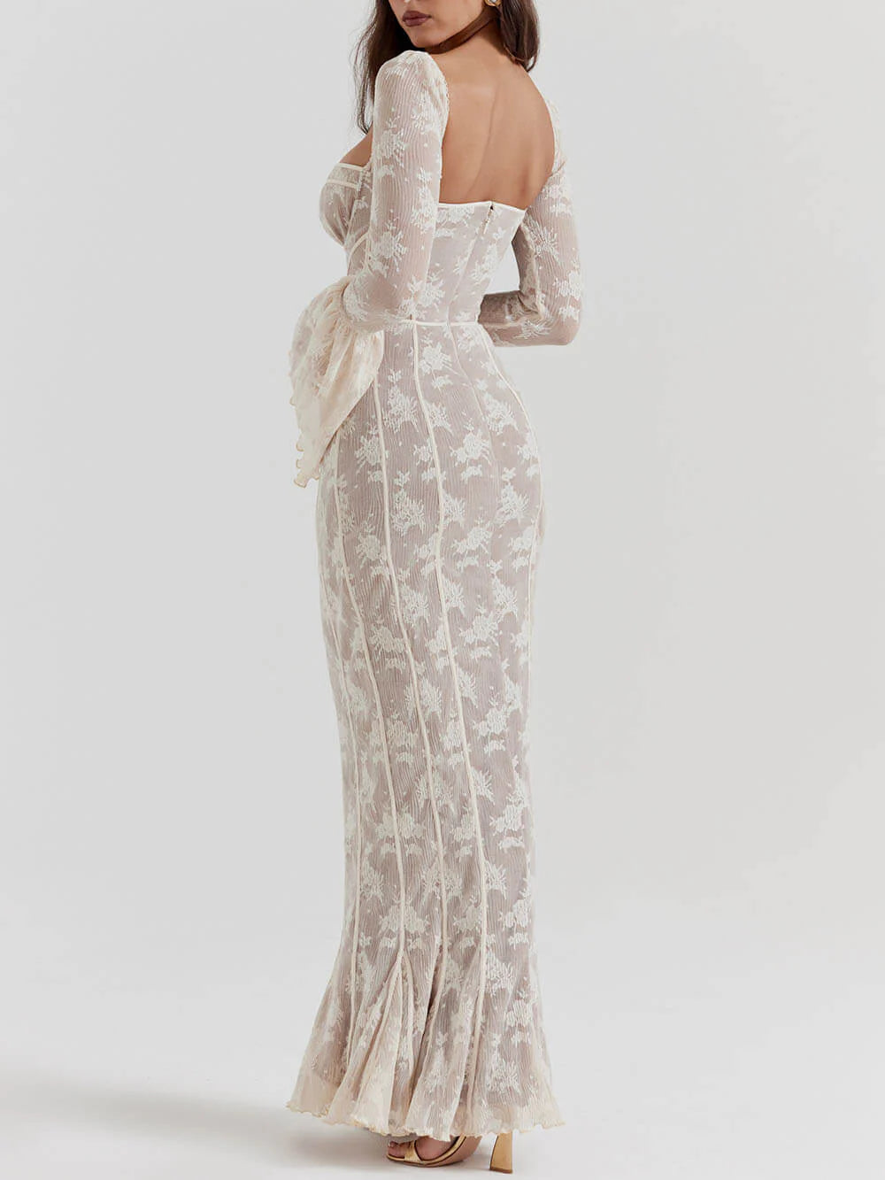 Vintage creme kanten maxi-jurk