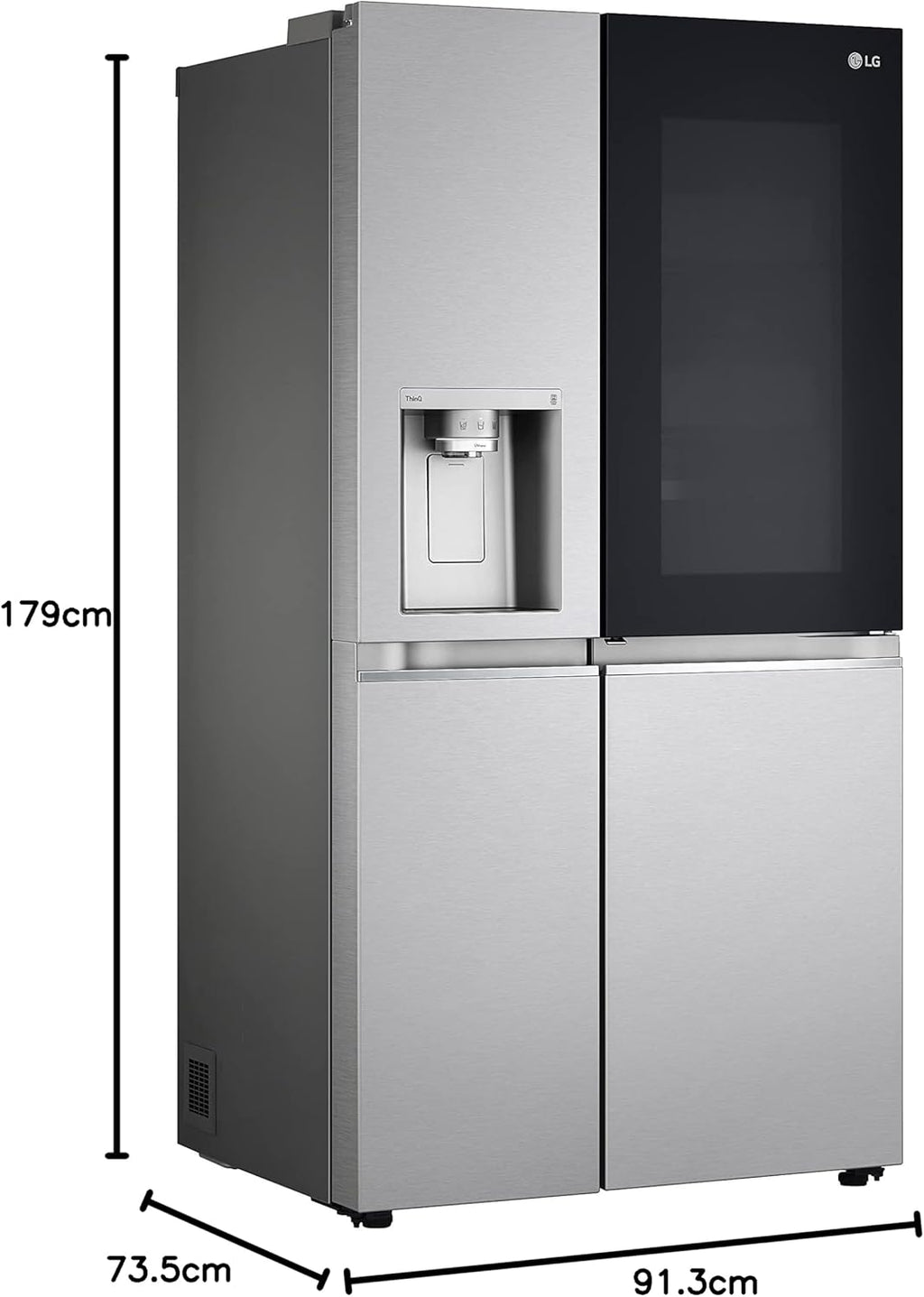 LG GSGV81PYLL Frigorifero Side by Side, Classe E, 635 L, Instaview, Frigorifero con congelatore, Dispenser ghiaccio, ghiaccio tritato, acqua, Total NoFrost, Smart Inverter Compressor, Wi-Fi
