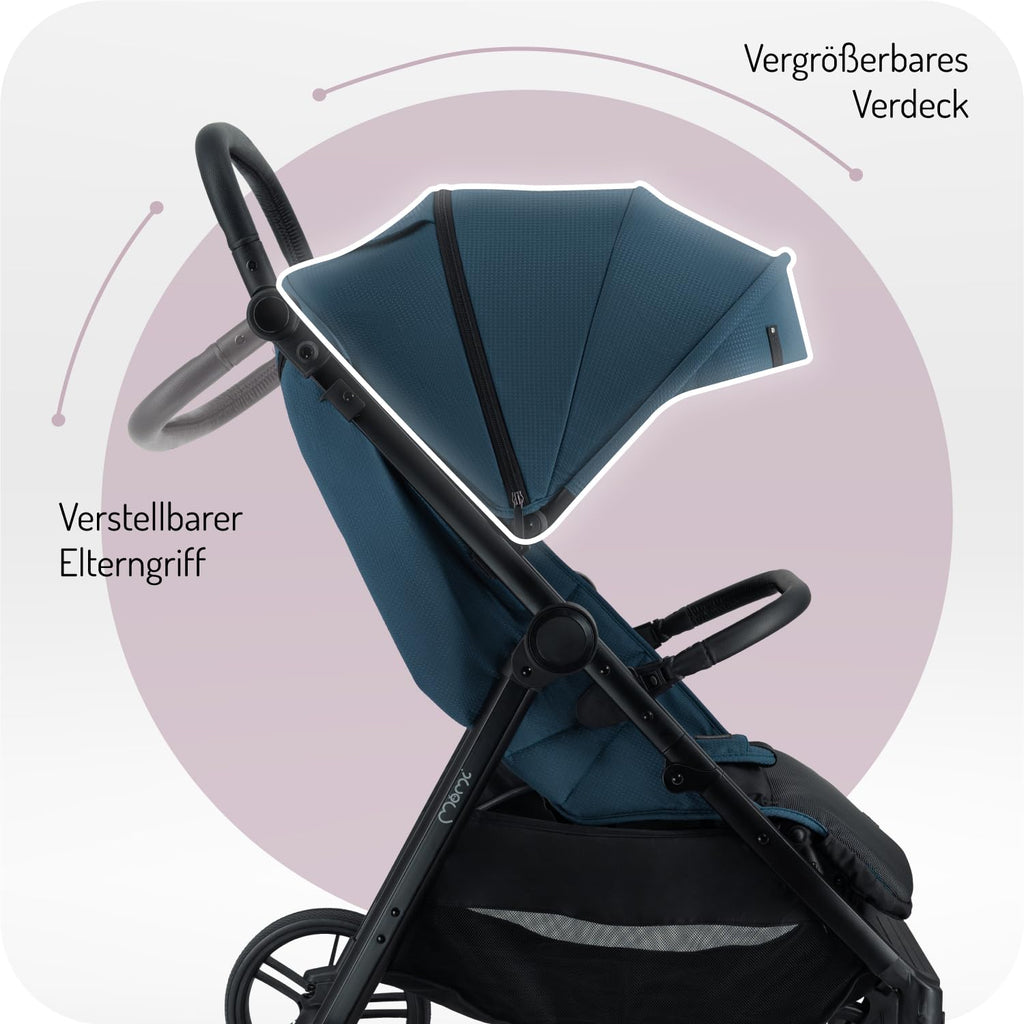 MoMi Passeggino CLARA, Passeggino dai 6 mesi in su, fino a 22 kg di peso corporeo, cintura di sicurezza a 5 punti, sacco coprigambe, portabicchieri, cestino della spesa, borsa per il cambio, zanzariera e parapioggia